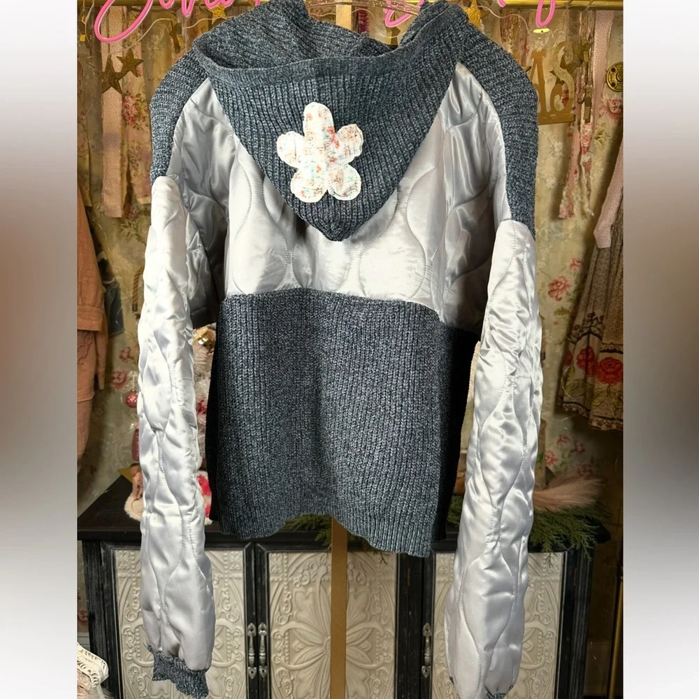 🆕 POL Charcoal and Silver Hooded Puffer sweater/Jacket NWOT